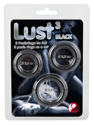 Pierścienie erekcyjne rowkowane Lust 3 You2Toys silikonowe czarne