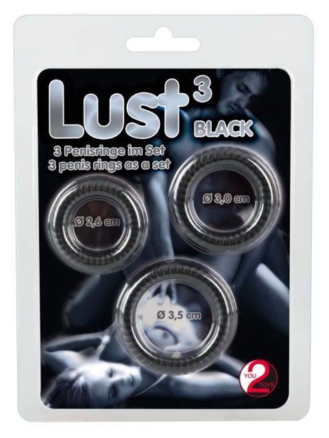 Pierścienie erekcyjne rowkowane Lust 3 You2Toys silikonowe czarne