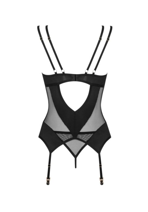 Czarny gorset z stringami i pasami Obsessive Nesari XL/2XL