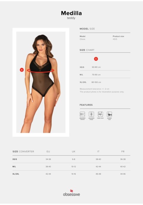 Koronkowe czarne body Medilla Obsessive XL/2XL