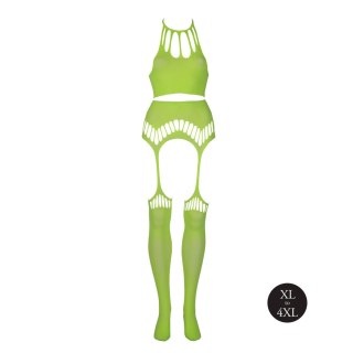 Neonowy komplet Ouch! UV crop top i pończochy XL XXXXL