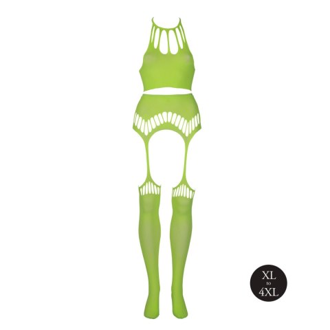 Neonowy komplet Ouch! UV crop top i pończochy XL XXXXL