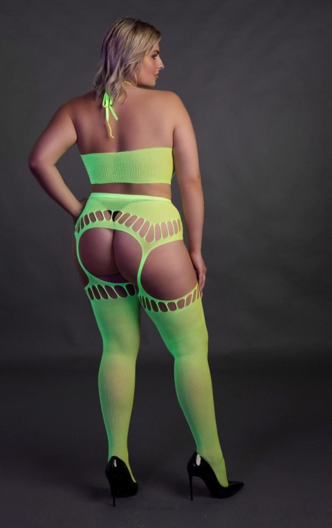 Neonowy komplet Ouch! UV crop top i pończochy XL XXXXL