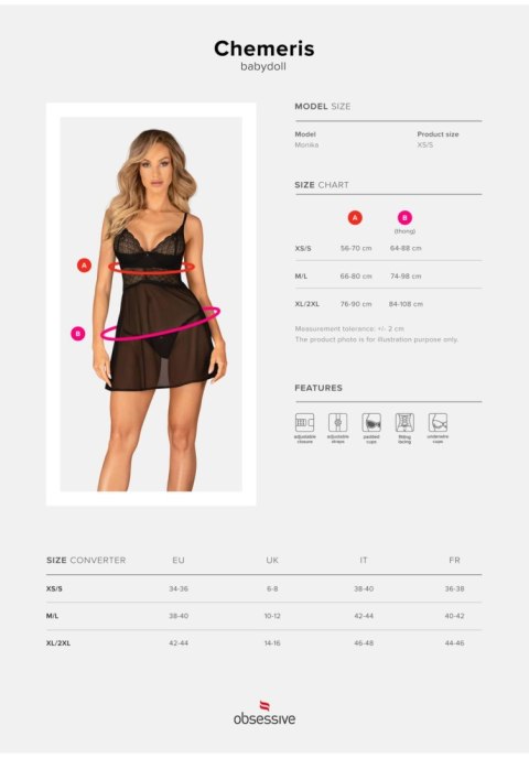 Babydoll i stringi Obsessive Chemeris czarny M/L