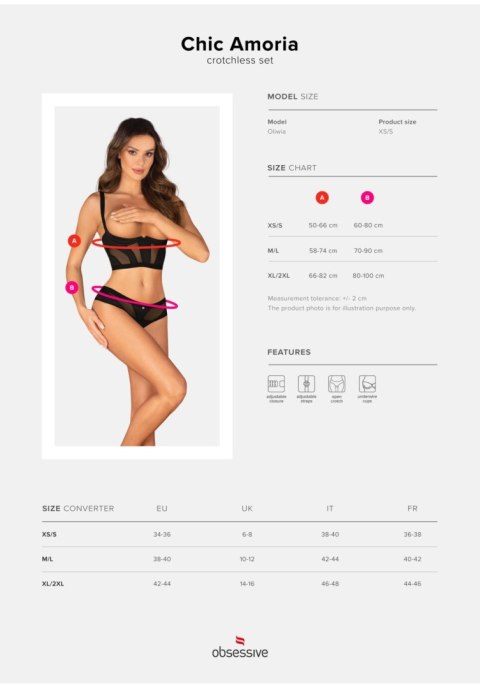 Komplet bielizny erotycznej Obsessive Chic Amoria otwarty czarny XS/S