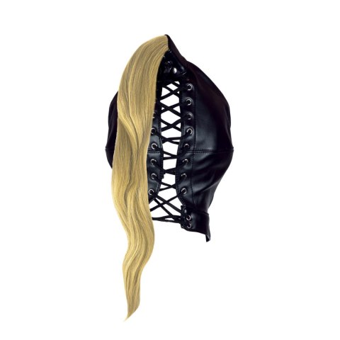 Maska BDSM z blond kucykiem Ouch! czarna 55 cm