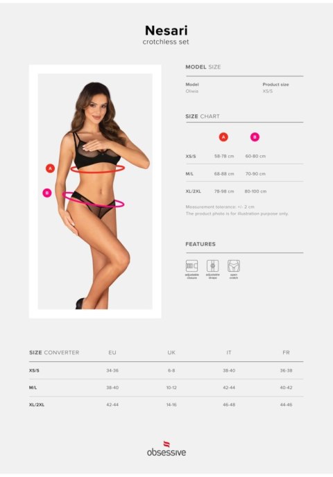 Dwuczęściowy komplet bielizny Obsessive Nesari otwarty czarny XL/2XL