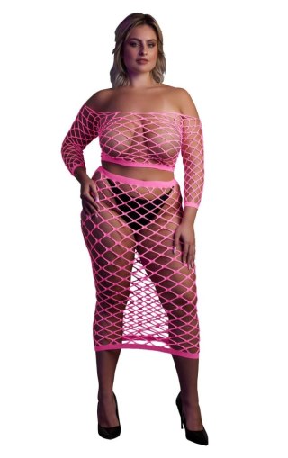 Komplet bielizny Ouch! neonowy UV długi top i spódnica XL XXXXL