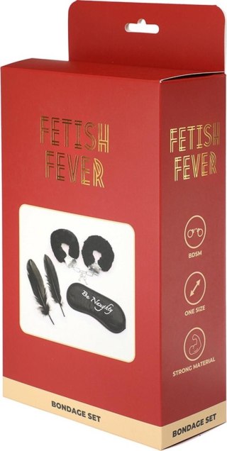 Zestaw bondage Fetish Fever mankiety maska piórka czarny 4 sztuki