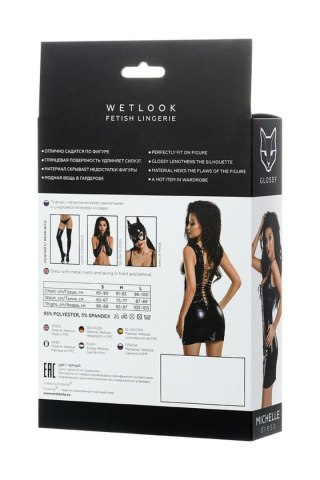 Błyszcząca sukienka wetlook z ćwiekami i sznurowaniem Glossy czarna S