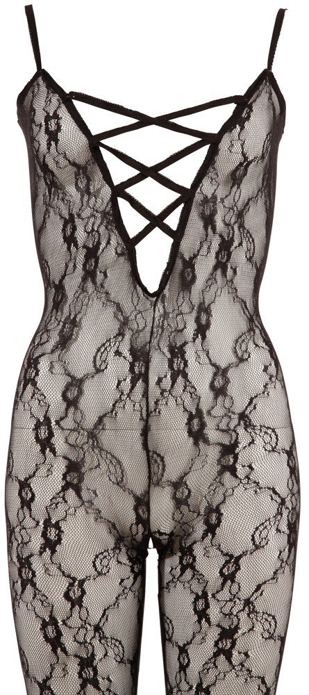 Bodystocking koronkowy ze stopą NO:XQSE czarny XXL XXXL