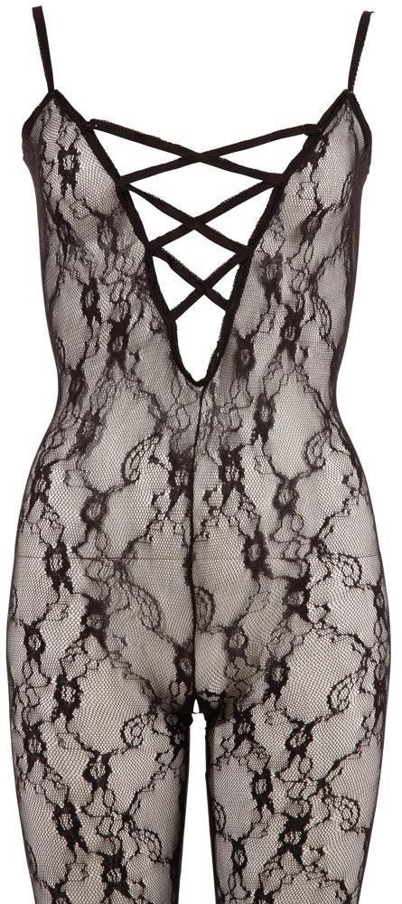 Bodystocking koronkowy ze stopą NO:XQSE czarny XXL XXXL