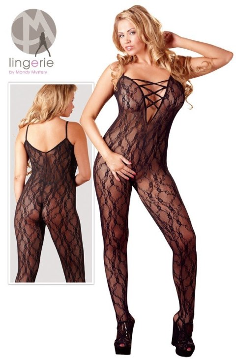Bodystocking koronkowy ze stopą NO:XQSE czarny XXL XXXL