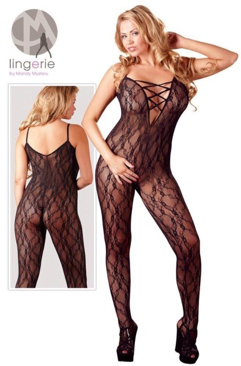 Bodystocking koronkowy ze stopą NO:XQSE czarny XXL XXXL