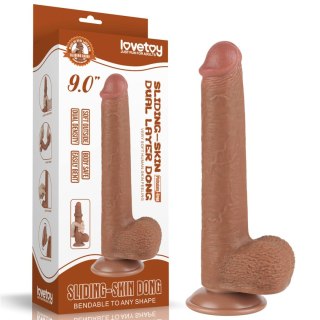 Dildo realistyczne z przesuwającą się skórą Lovetoy brązowe 23 cm