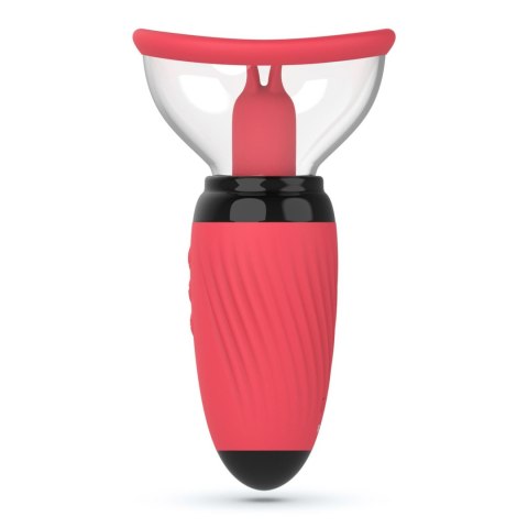 Stymulator z ssaniem i wibrującymi językami Crushious Scarlet USB
