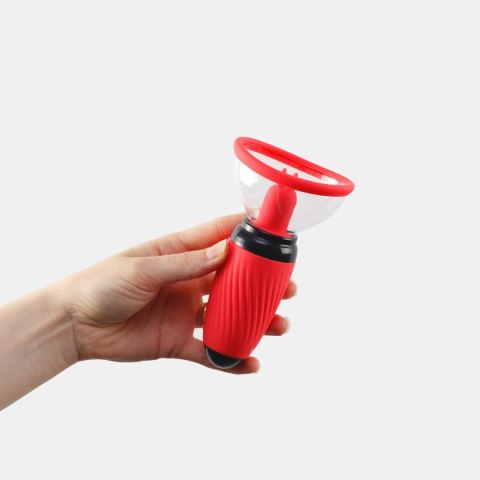 Stymulator z ssaniem i wibrującymi językami Crushious Scarlet USB