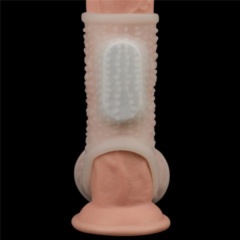 Wibrujący pierścień erekcyjny Lovetoy z rękawem mosznowym biały 13 cm