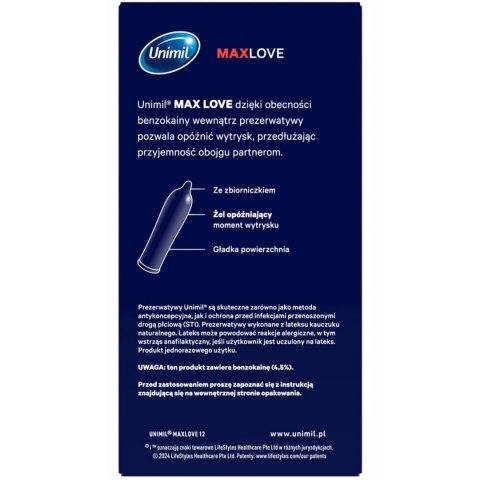 Prezerwatywy opóźniające Unimil Max Love 12 szt