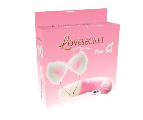 Zestaw lisiego ogonka i uszu Lovesecret różowo biały 20 cm