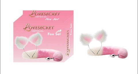 Zestaw lisiego ogonka i uszu Lovesecret różowo biały 20 cm