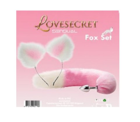 Zestaw lisiego ogonka i uszu Lovesecret różowo biały 20 cm