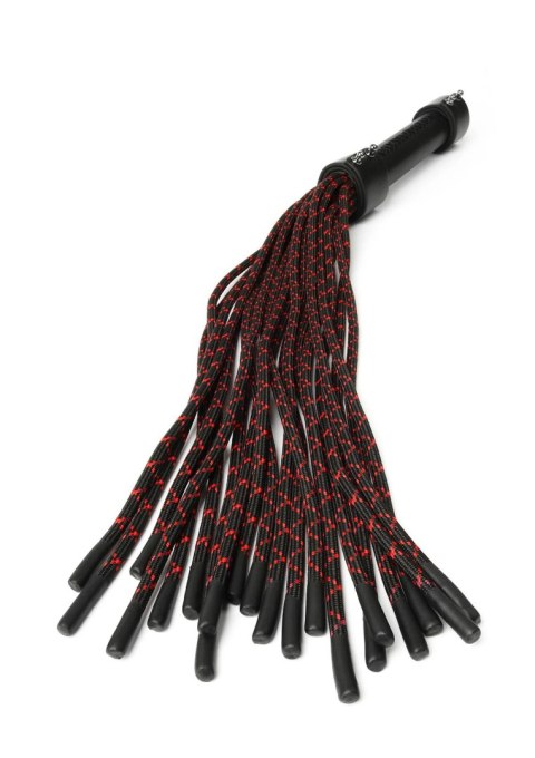 Skórzany flogger z supłami Hidden Desire 55 cm czarno czerwony