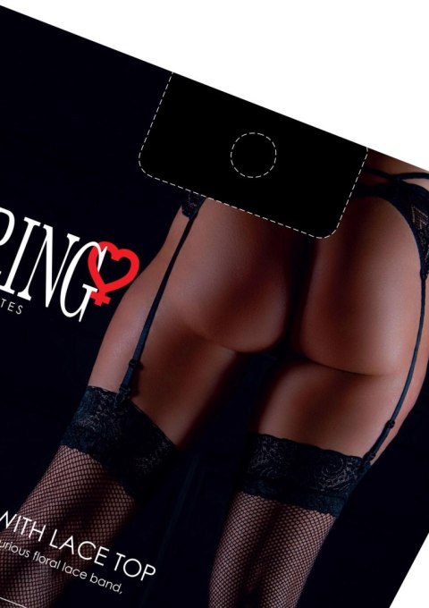 Pończochy siatkowe z kwiatową koronką Daring Intimates czarne