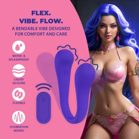 Dwustronny wibrator silikonowy giętki Loveline z pilotem fioletowy 23 cm