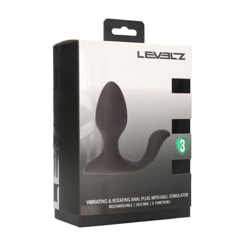 Korek analny wibrujący obrotowy z kulką Levelz silikonowy czarny 10,7cm