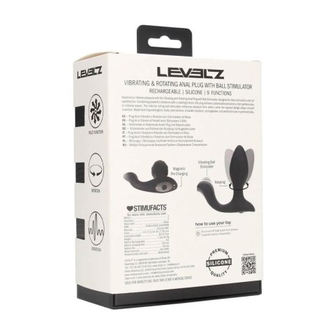 Korek analny wibrujący obrotowy z kulką Levelz silikonowy czarny 10,7cm