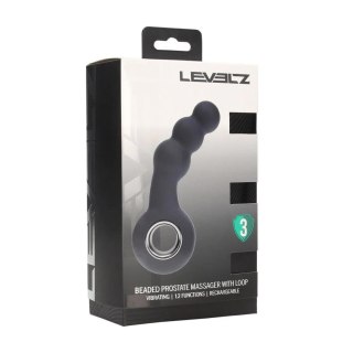 Masażer prostaty wibrujący koralikowy z pętlą silikonowy Levelz czarny 15cm