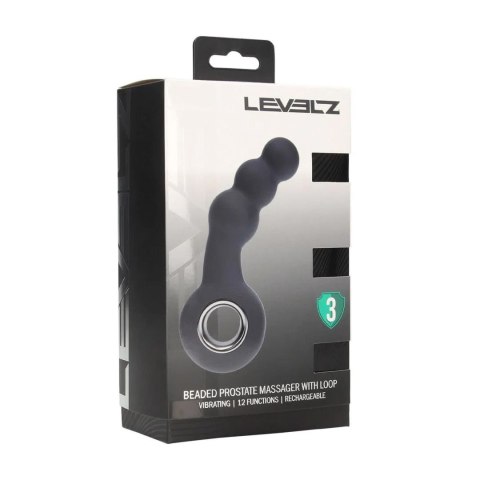 Masażer prostaty wibrujący koralikowy z pętlą silikonowy Levelz czarny 15cm