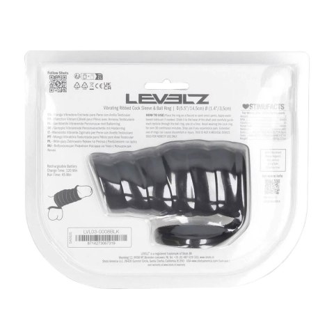 Nakładka wibrująca silikonowa żebrowana z pierścieniem Levelz czarna 4,3cm