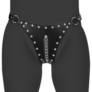 Pas cnoty thong Ouch ze skóry PU z łańcuchem czarnym