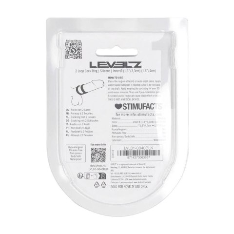 Pierścień erekcyjny dwupętlowy silikonowy Levelz czarny 4cm