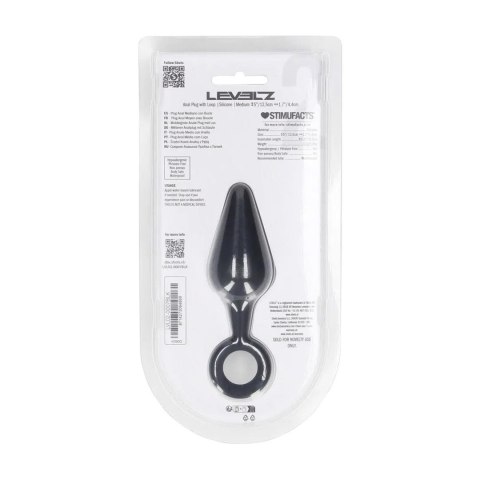 Silikonowy korek analny z pętlą Levelz M czarny 12 cm