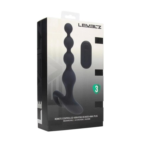 Wibrujący koralikowy korek analny silikonowy Levelz czarny 20 cm