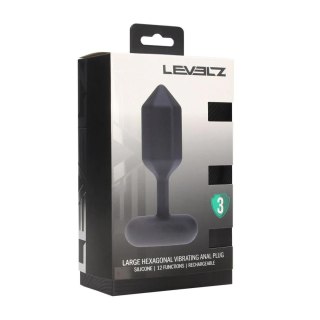 Wibrujący korek analny heksagonalny silikonowy Levelz L czarny 14 cm