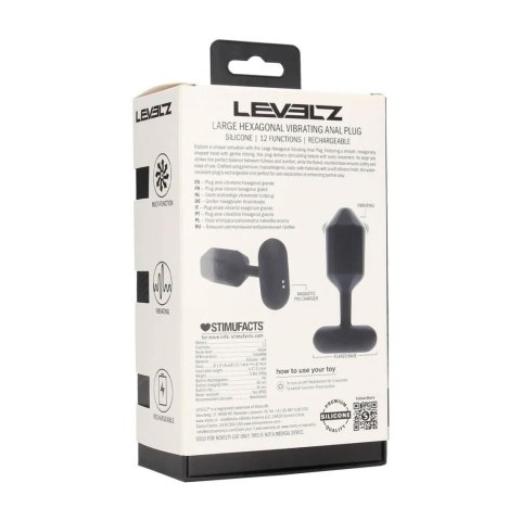 Wibrujący korek analny heksagonalny silikonowy Levelz L czarny 14 cm