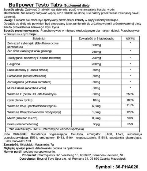 Tabletki pobudzające Bull Power Testo Pharmquests