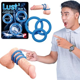 Pierścienie erekcyjne Lust 3 rowkowane silikonowe niebieskie You2Toys