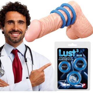 Pierścienie erekcyjne Lust 3 rowkowane silikonowe niebieskie You2Toys
