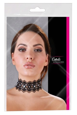 Haftowany choker Cottelli ACCESSOIRES czarny z perełkami i dżetami