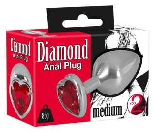Korek analny Diamond aluminium You2Toys z czerwonym kamieniem 8,2 cm