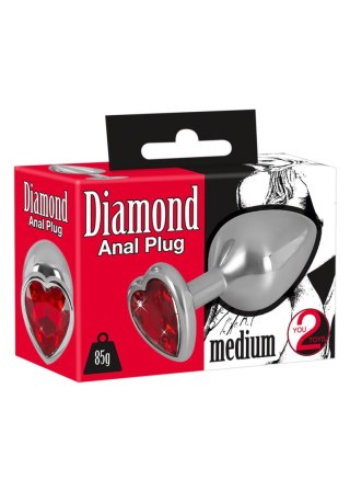 Korek analny Diamond aluminium You2Toys z czerwonym kamieniem 8,2 cm
