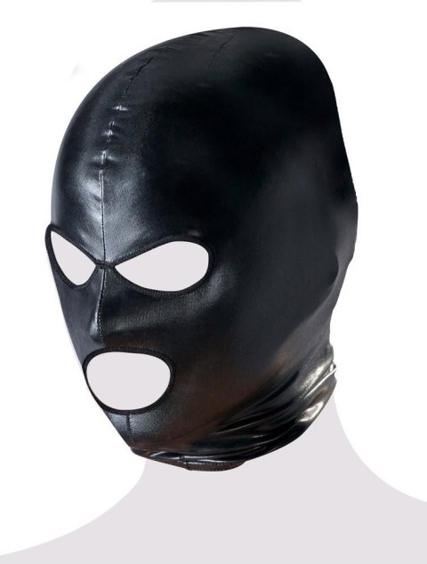 Maska BDSM wet look Bad Kitty czarna z otwartymi oczami i ustami