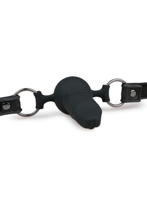 Knebel piłkowy z silikonowym penisem EasyToys czarny 9.5 cm