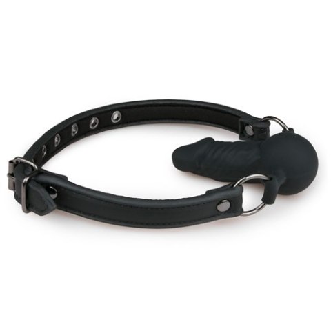 Knebel piłkowy z silikonowym penisem EasyToys czarny 9.5 cm