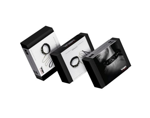 Obroża męska Whips Collection z półkółkami i smyczą
